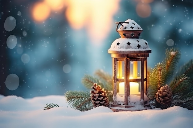 Christmas lantern in the snow