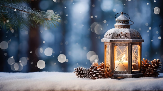 Christmas lantern snowy decorations ai generated Christmas background illustration on white background