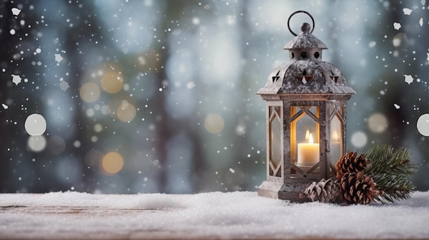 Christmas lantern snowy decorations ai generated Christmas background illustration on white background