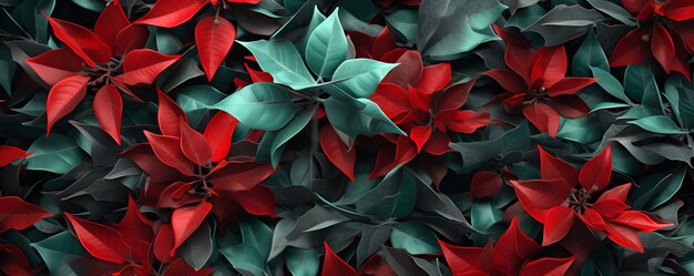 Christmas leaves red and green background AI generate