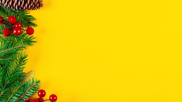 Christmas left border on vivid yellow background