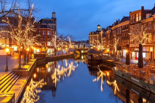 Christmas Leiden canal Oude Rijn