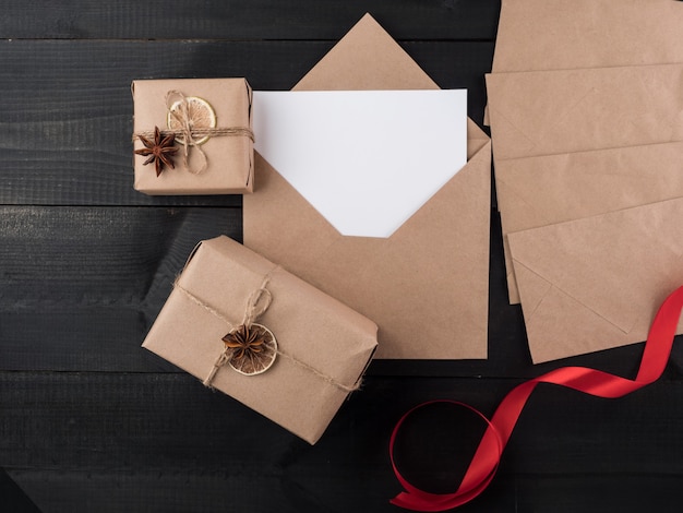 Christmas letter on a dark wooden background.