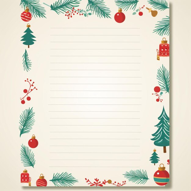 Photo a christmas letter paper with a christmas tree and ornaments generative ai