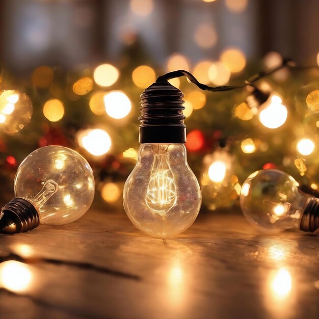 写真 クリスマス・ライト・ボケー (bokeh) とライト・バルブ (light bulbs) の背景がぼやけている