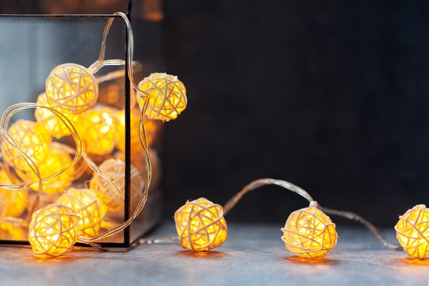 Christmas light garlands on dark background