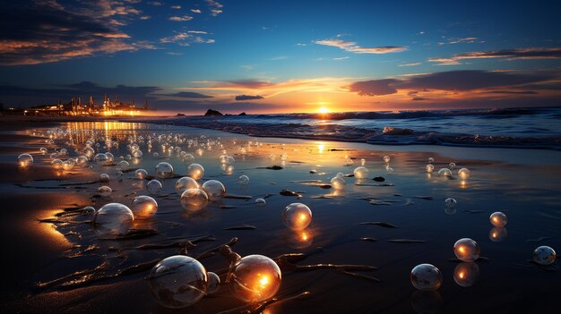 Photo christmas lights on the beach at sunset baltic sea