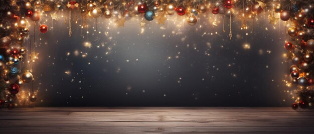 Christmas lights and decorations background with empty space Bokeh background