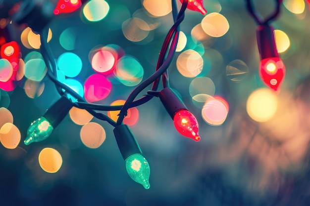 Christmas Lights In Eve Night With Abstract Defocused Bokeh