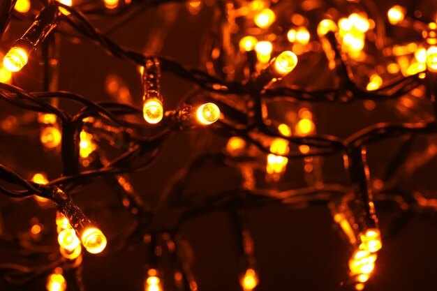 christmas lights glowing, close up