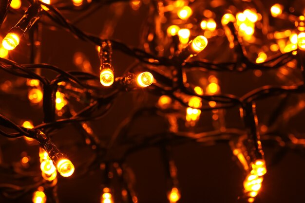 Christmas lights glowing, close up