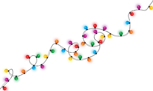 Stringa di luci di natale isolata sul vettore bianco del fondo