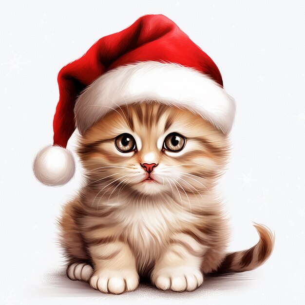 Christmas little cat watercolor in sketch style vector image