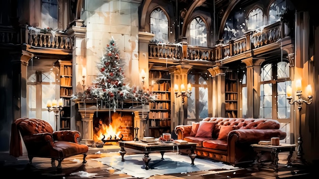 Christmas living room interior with fireplace Christmas and New Year concept