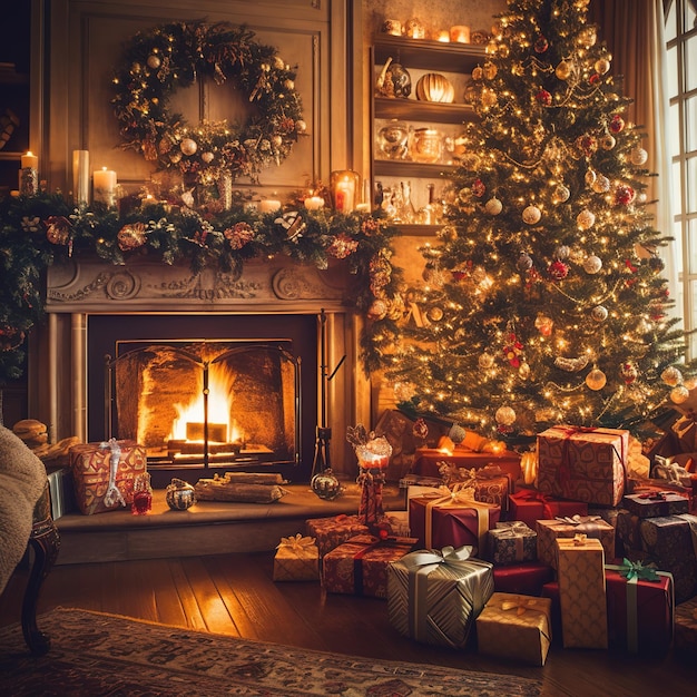 Premium AI Image | Christmas living room wallpaper