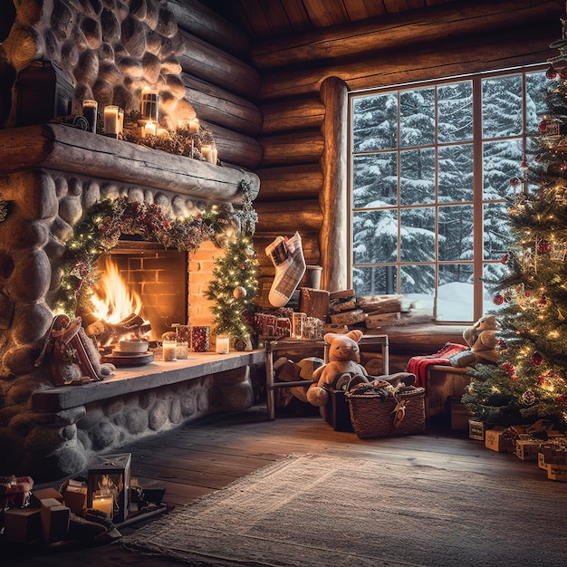 Premium AI Image | Christmas living room wallpaper