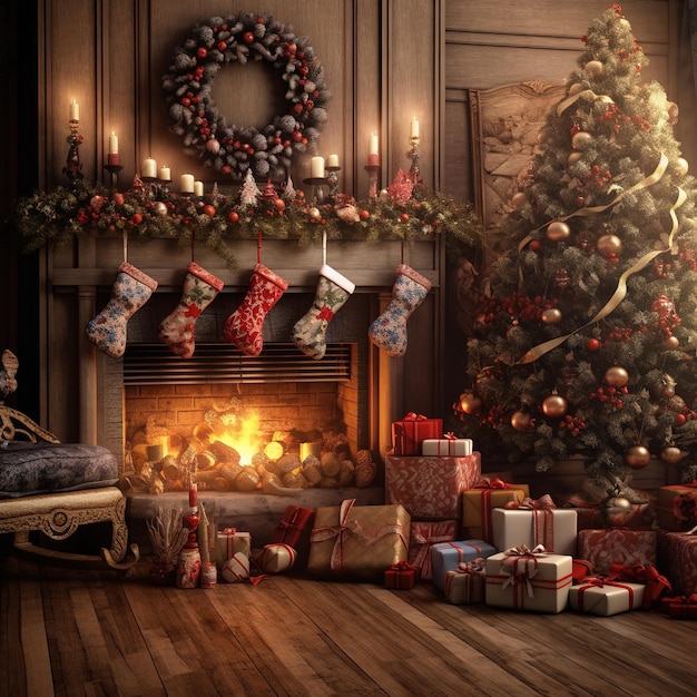 Christmas living room wallpaper