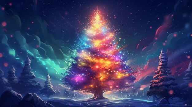 Christmas magic tree background illustration