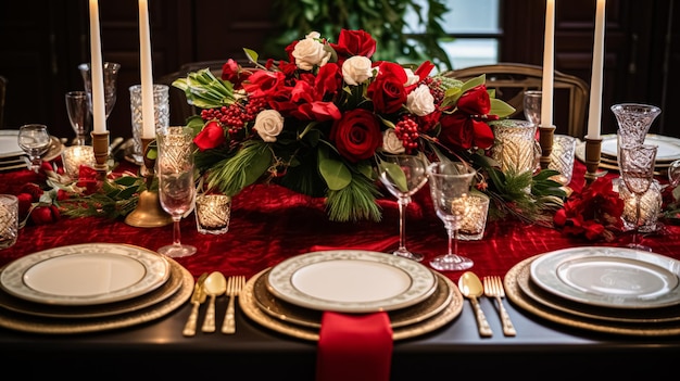 Christmas at the manor holiday tablescape and dinner table setting English countryside decoration and interior decor