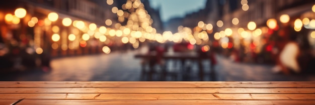 Christmas market bokeh lights background Winter season holiday celebration