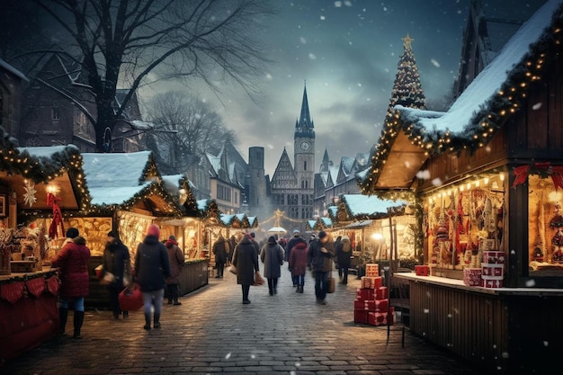 christmas market in the snow