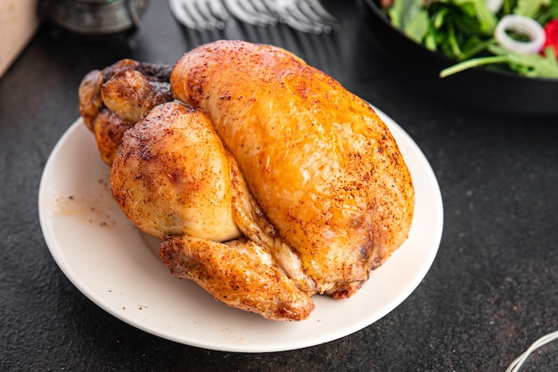 Christmas meat poultry chicken or turkey new year table treat chicken coquelet fresh meal