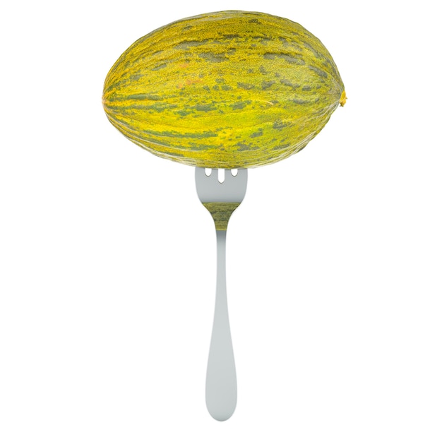 Christmas melon on fork 3D rendering