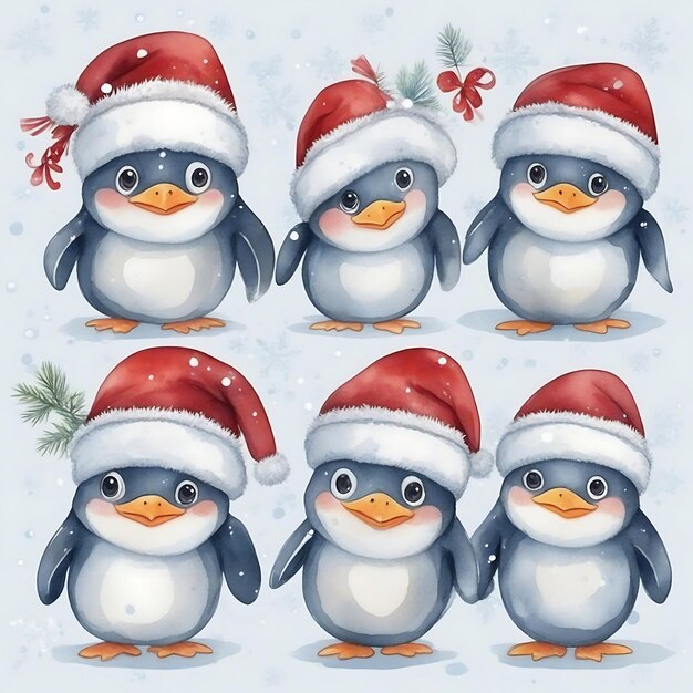 Christmas Merry in Antarctica Adorable Watercolor Paintings of Penguins