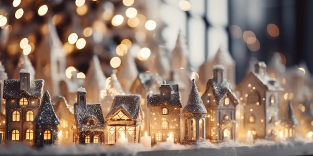 Photo christmas miniature scene of cozy town with festive buildings