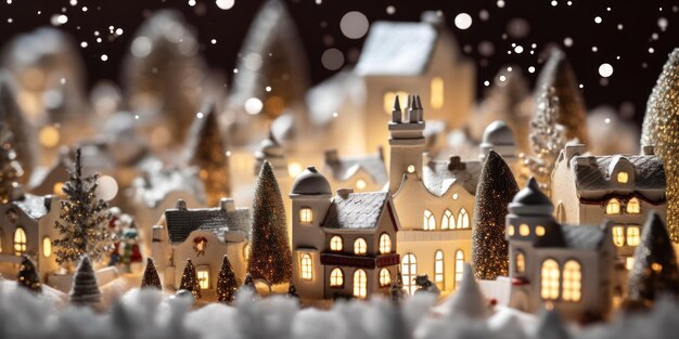 Christmas miniature scene of cozy town with festive buildings