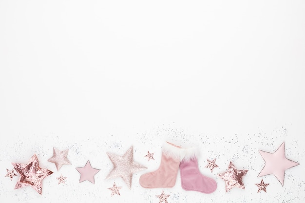 Christmas minimalistic and simple composition in pink color