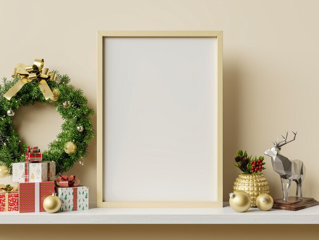 Photo christmas mockup framemockup posters in living room christmas interior3d rendering