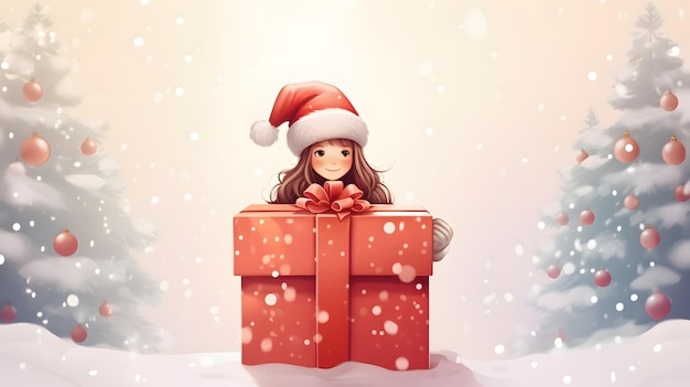 クリスマスの朝のプレゼント開封イラスト