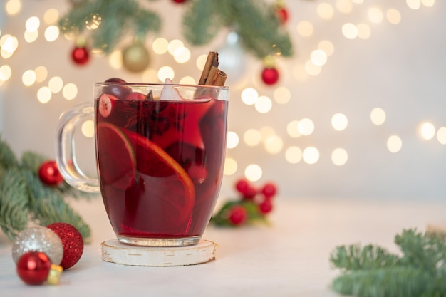 Christmas mulled red wine with spices and fruits