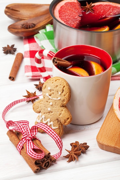 Christmas mulled wine and gingerbread man