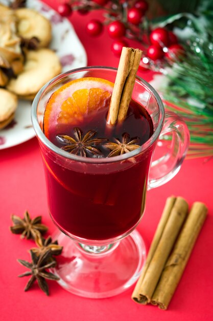 Christmas mulled wine on red