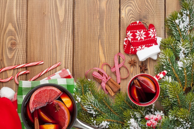 Christmas mulled wine on wooden table