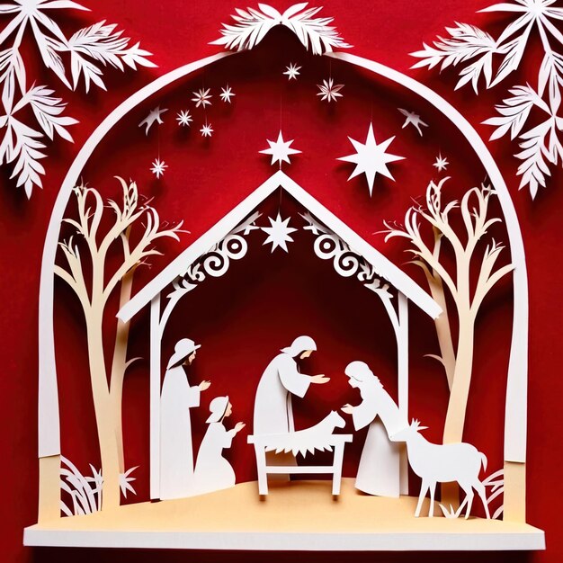 Christmas nativity scene traditional design made of paper traditional papercut paper crafted handm