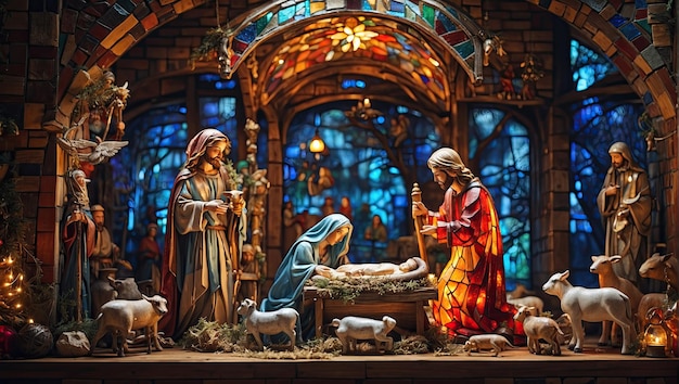 Christmas Nativity Scene with Jesus and Virgin Mary