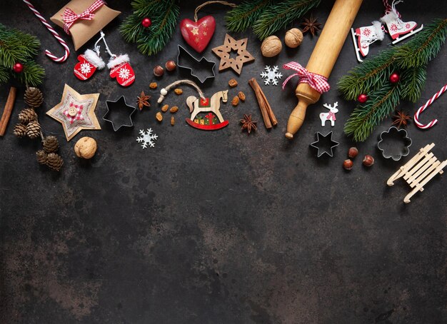 christmas natural wooden decor molds for traditional christmas cookies a rolling pin and spices for baking