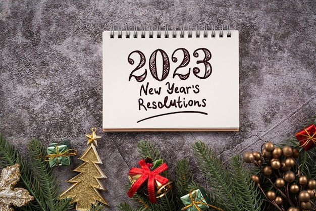 Christmas and New year of 2023 goals plan and action design concept