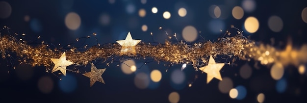 クリスマス・ニューイヤー・デコレーション - ヴィンテージの青い背景金色の星