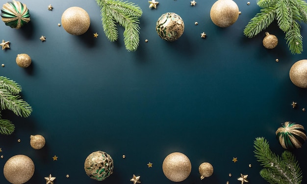 Концепция новогоднего и рождественского фона Вид сверху на рождественский бал рождественская звезда и снежинка на темном фоне