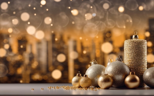 Christmas and new year background Gift boxes and christmas tree with bokeh background AI generated