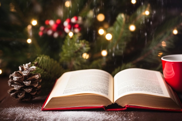 Рождественские и новогодние подарки книги печенье или рождественские элементы на фоне ИИ
