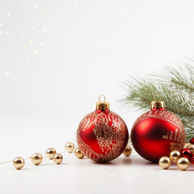 Рождественский и новогодний фон Золотые и белые украшения на белом фоне