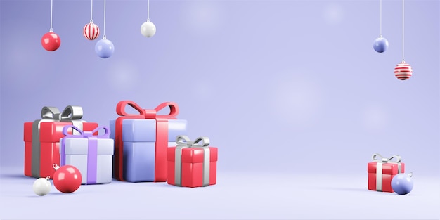 Рождественский или новогодний фон Зимний праздник 3D пластиковый дизайн для веб-баннера поздравительной карточки