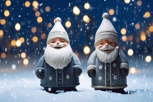 Photo christmas and new year background with santa claus and snowman in the snow