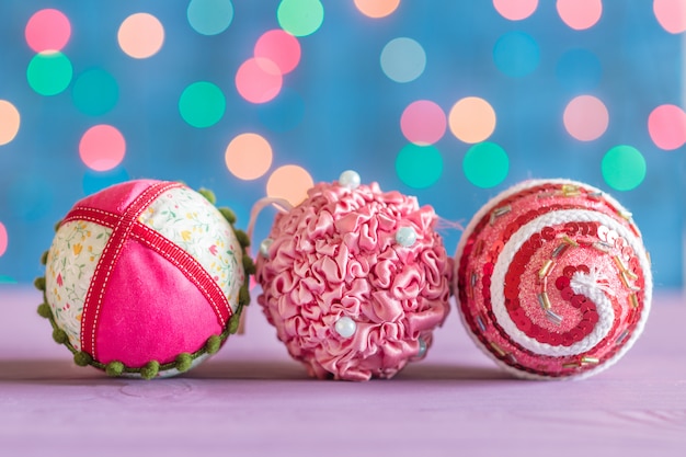 Christmas and new year colored balls on the surface bokeh