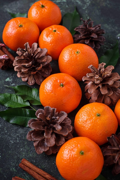 Christmas or New Year composition with tangerines 